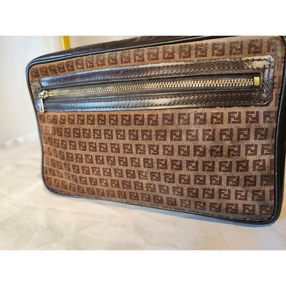 SOLD Fendi Suede and Leather Zucchino FF Logo Crossbody Bag Brown Made in Italy - Picture 10 of 16